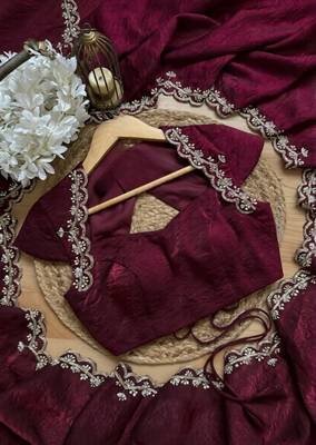 Wine Color Embroidery design work Silk Saree 5