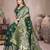 Green Banarasi Satin Silk Saree with Silver Zari & Thread Woven Border and Rich Traditional Pallu