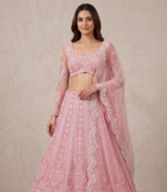 Pink Slub Silk Heart Applique Embroidered Lehenga Set