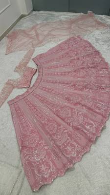 Pink Slub Silk Heart Applique Embroidered Lehenga Set 4