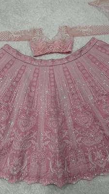 Pink Slub Silk Heart Applique Embroidered Lehenga Set 5