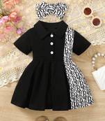 Black printed cotton blend fit & flare kids dress