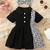 Black printed cotton blend fit & flare kids dress