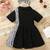 Black printed cotton blend fit & flare kids dress