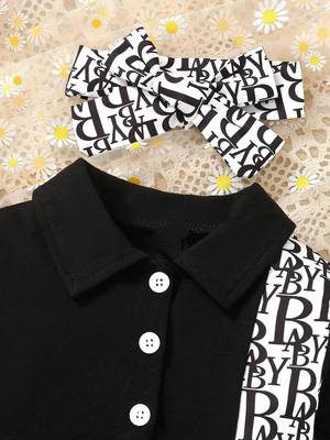 Black printed cotton blend fit & flare kids dress 3