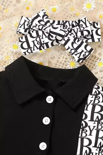 Black printed cotton blend fit & flare kids dress