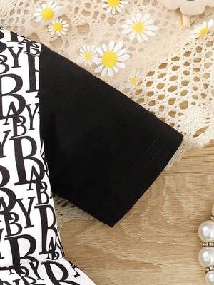 Black printed cotton blend fit & flare kids dress 5