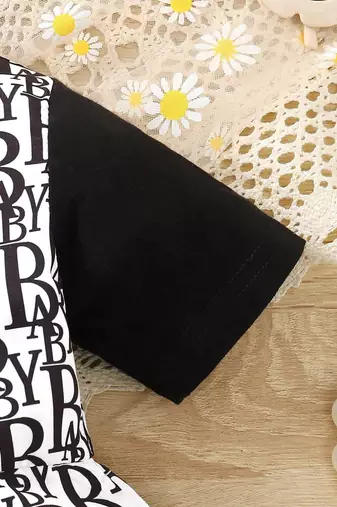 Black printed cotton blend fit & flare kids dress