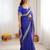 Royal blue faux georgette bandhani print saree with thread & sequin embroidered borde