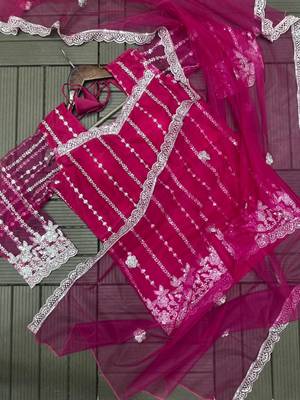 Rani Pink Color Sequence Embroidery Work Rangoli Silk Lehenga Choli Set 3