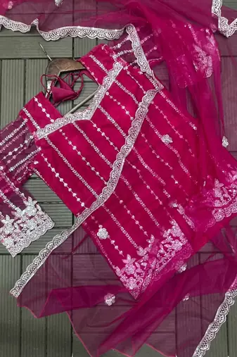 Rani Pink Color Sequence Embroidery Work Rangoli Silk Lehenga Choli Set