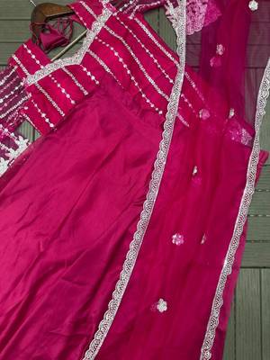 Rani Pink Color Sequence Embroidery Work Rangoli Silk Lehenga Choli Set 4