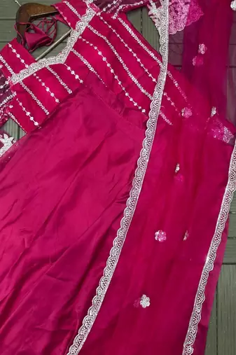 Rani Pink Color Sequence Embroidery Work Rangoli Silk Lehenga Choli Set