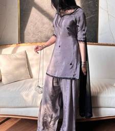 natural crepe silk suit with bids hand work