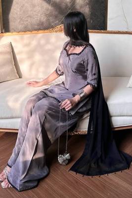 natural crepe silk suit with bids hand work 3