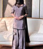 natural crepe silk suit with bids hand work