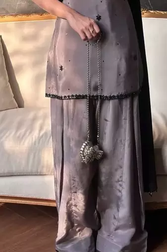 natural crepe silk suit with bids hand work
