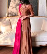 Heavy natural crepe silk sharara set with multi-needle work