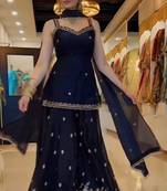 Pure frendy silk top & sharara set with zari & 5mm sequins