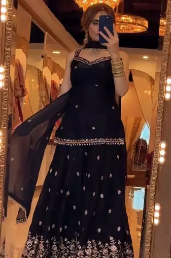 Pure frendy silk top & sharara set with zari & 5mm sequins