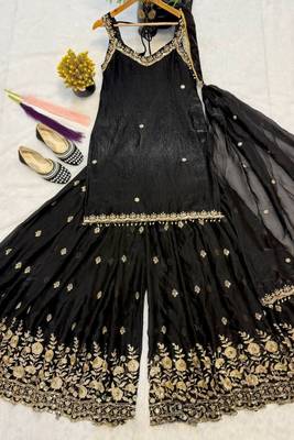 Pure frendy silk top & sharara set with zari & 5mm sequins 3