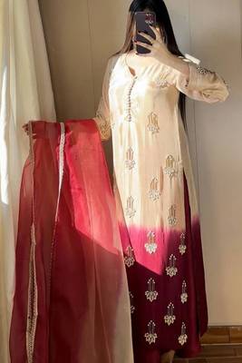 Pure chinnon silk top & palazzo with real bids & moti work 1