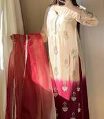 Pure chinnon silk top & palazzo with real bids & moti work