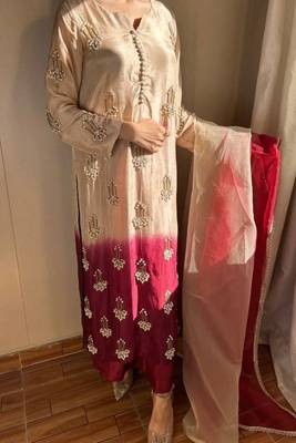 Pure chinnon silk top & palazzo with real bids & moti work 2