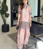 Natural crepe silk suit with embroidery & tabby organza dupatta