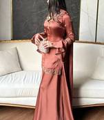 Pakistani farshi suit: natural crepe silk with multi needle work