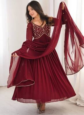 Designer faux georgette gown anarkali with bids hand work 1