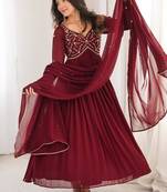 Designer faux georgette gown anarkali with bids hand work
