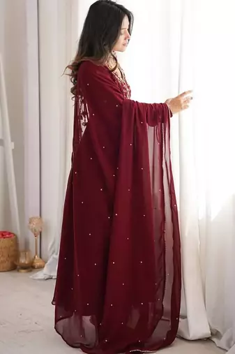 Designer faux georgette gown anarkali with bids hand work