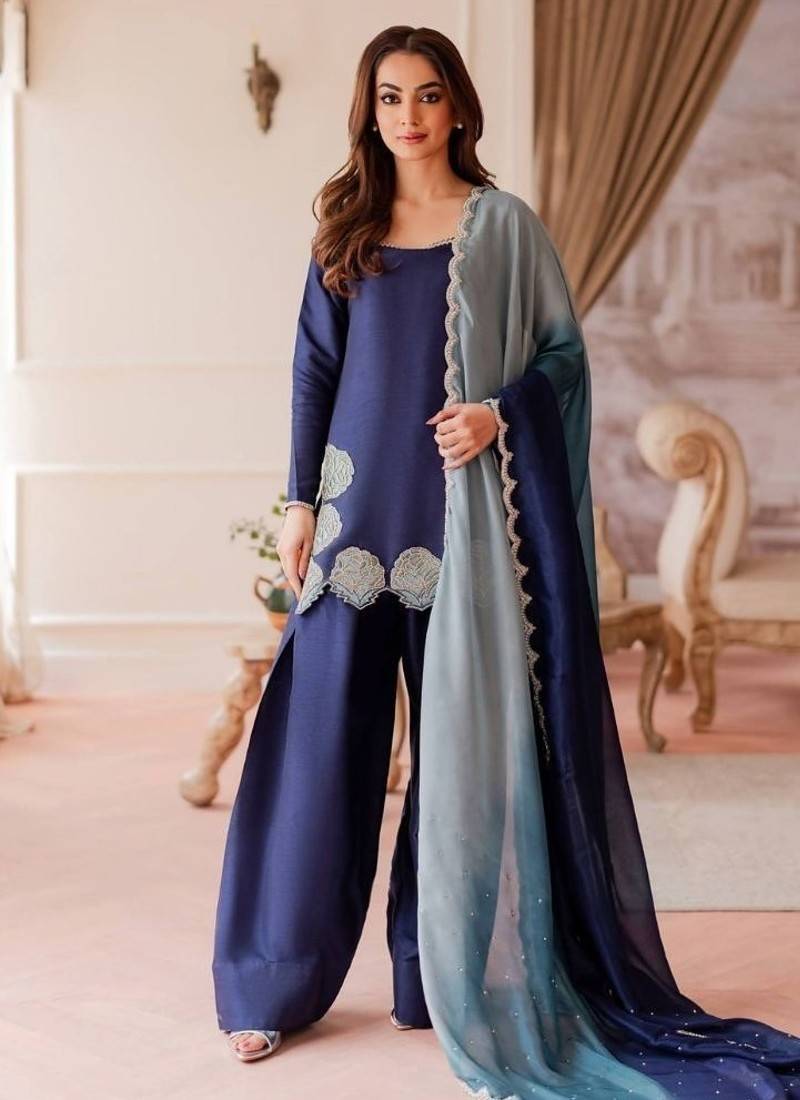 Natural crepe silk suit with jarcan diamond & 9mm sequins