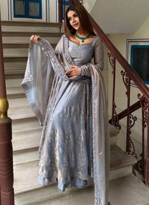 Designer fandy silk anarkali with bits hand work & embroidery 1