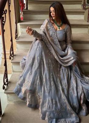 Designer fandy silk anarkali with bits hand work & embroidery 2