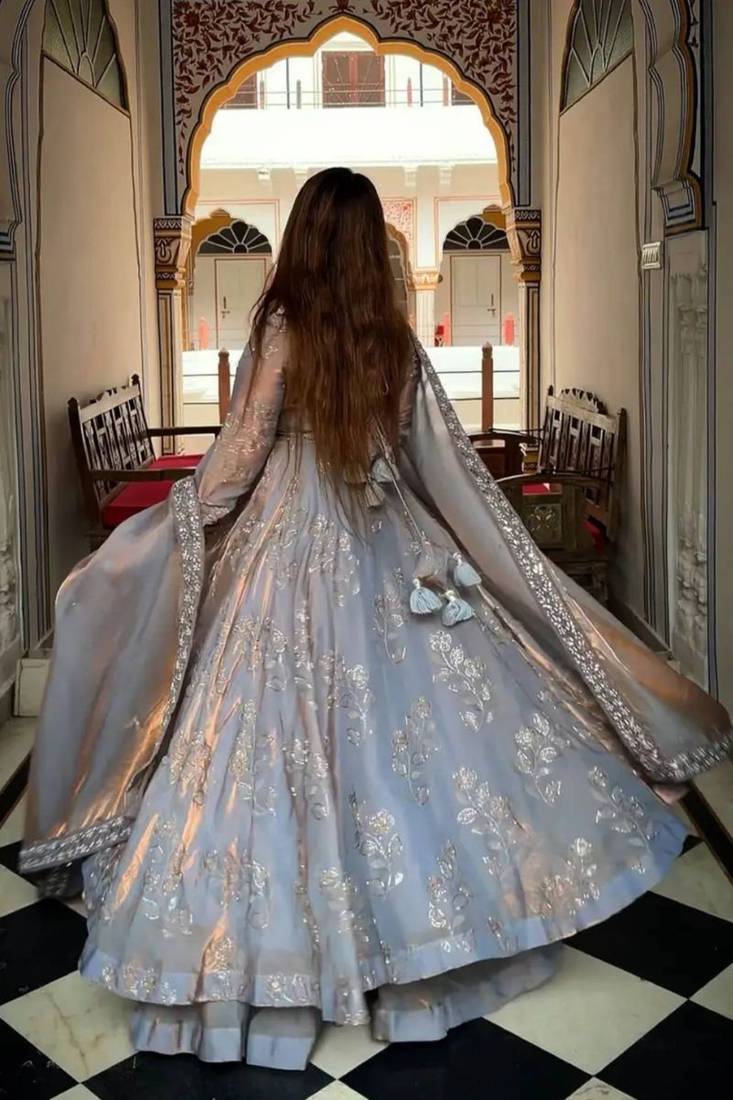 Designer fandy silk anarkali with bits hand work & embroidery