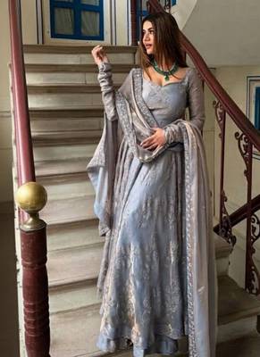 Designer fandy silk anarkali with bits hand work & embroidery 4