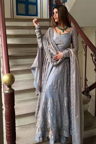 Designer fandy silk anarkali with bits hand work & embroidery