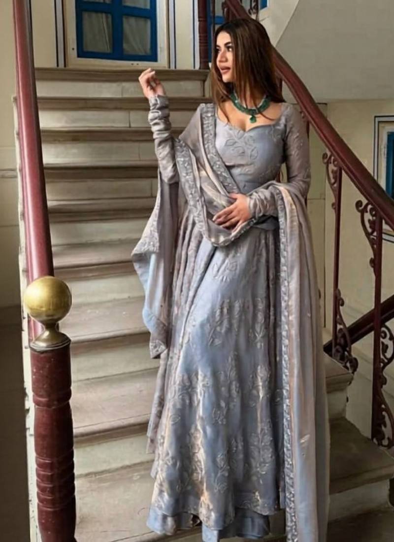 Designer fandy silk anarkali with bits hand work & embroidery