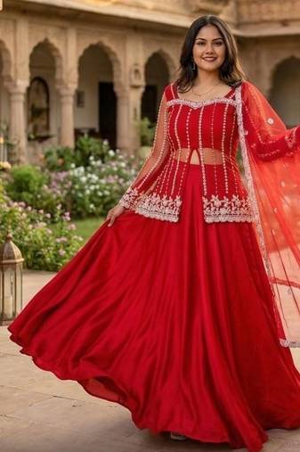 Red Color Sequence Embroidery Work Rangoli Silk Lehenga Choli Set