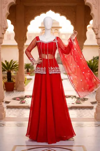Red Color Sequence Embroidery Work Rangoli Silk Lehenga Choli Set