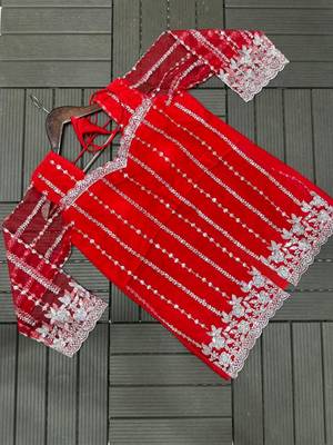 Red Color Sequence Embroidery Work Rangoli Silk Lehenga Choli Set 3