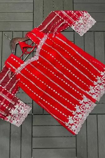 Red Color Sequence Embroidery Work Rangoli Silk Lehenga Choli Set
