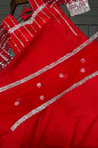 Red Color Sequence Embroidery Work Rangoli Silk Lehenga Choli Set