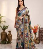Multi Color Print , Aari And mirror Work Silk Saree