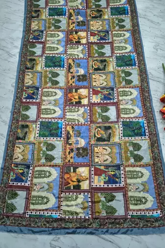Multi Color Print , Aari And mirror Work Silk Saree