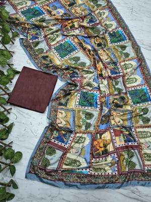 Multi Color Print , Aari And mirror Work Silk Saree 4