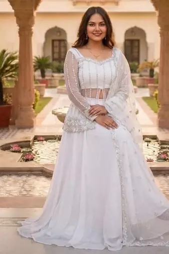 White Color Sequence Embroidery Work Rangoli Silk Lehenga Choli Set