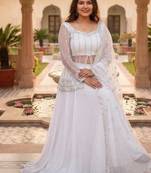 White Color Sequence Embroidery Work Rangoli Silk Lehenga Choli Set